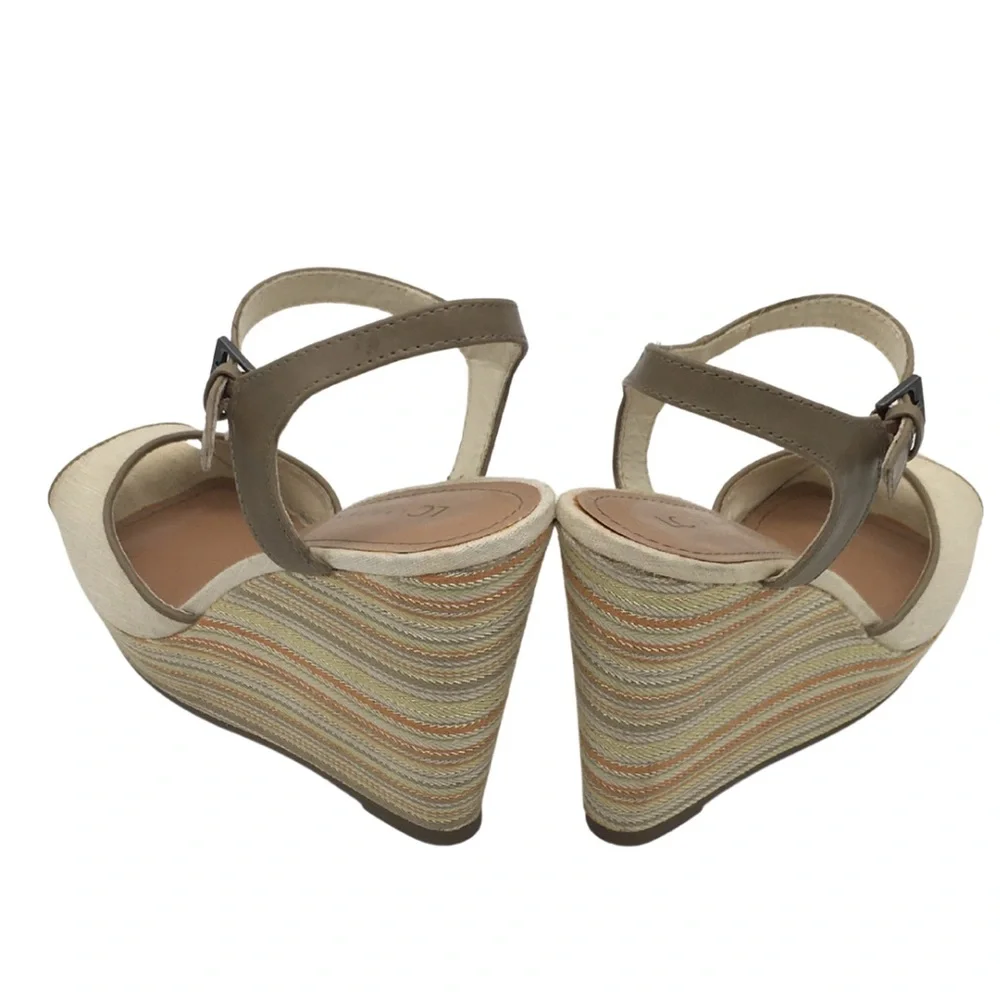 Lauren Conrad Tan Multi Color Peep Toe Platform Wedge size 7